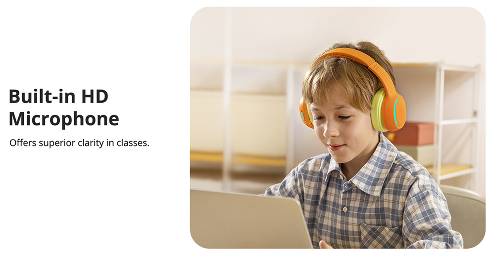Tronsmart KH03 ANC Kids Headphones, Active Noise Cancellation, 93dB Volume Limit, 70H Playtime, Built-in HD Mic, Multiple Lighting Modes, Breathable Protein Earpads - Orange