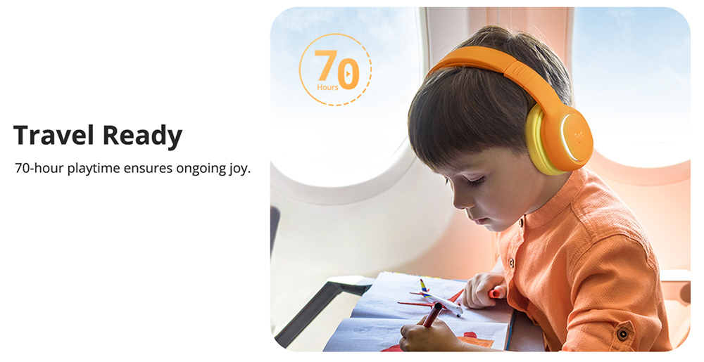 Tronsmart KH03 ANC Kids Headphones, Active Noise Cancellation, 93dB Volume Limit, 70H Playtime, Built-in HD Mic, Multiple Lighting Modes, Breathable Protein Earpads - Orange