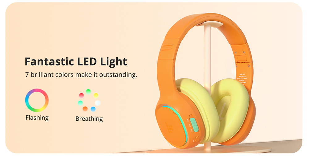 Tronsmart KH03 ANC Kids Headphones, Active Noise Cancellation, 93dB Volume Limit, 70H Playtime, Built-in HD Mic, Multiple Lighting Modes, Breathable Protein Earpads - Navy Blue