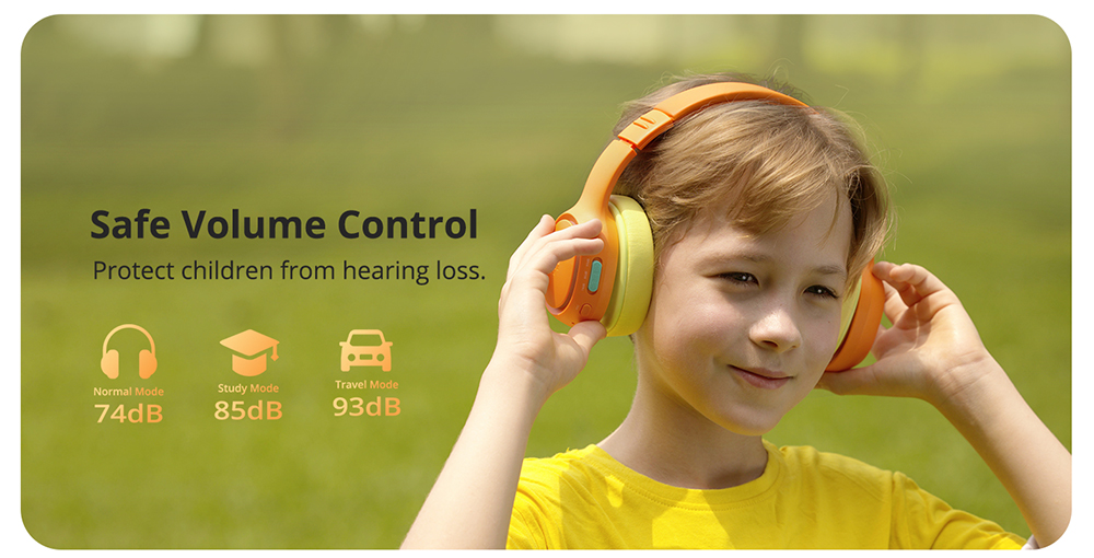 Tronsmart KH03 ANC Kids Headphones, Active Noise Cancellation, 93dB Volume Limit, 70H Playtime, Built-in HD Mic, Multiple Lighting Modes, Breathable Protein Earpads - Orange