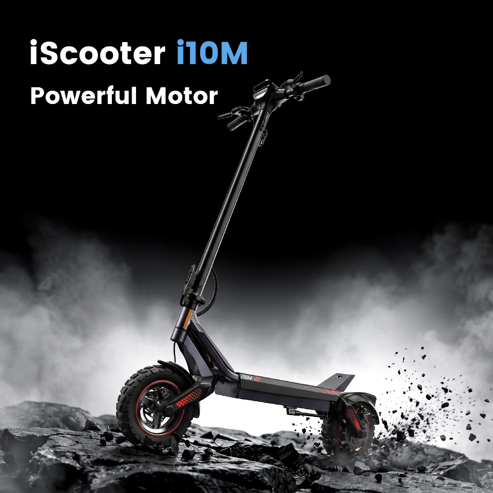 iScooter i10M Elektroroller, 1200-W-Motorleistung, 45 km/h Höchstgeschwindigkeit, 48-V-10,4-Ah-Akku, über 40 km Reichweite, 11-Zoll-Geländereifen, Doppelfederung, Dreifachbremssystem, App-Steuerung, Schnellfaltmechanismus