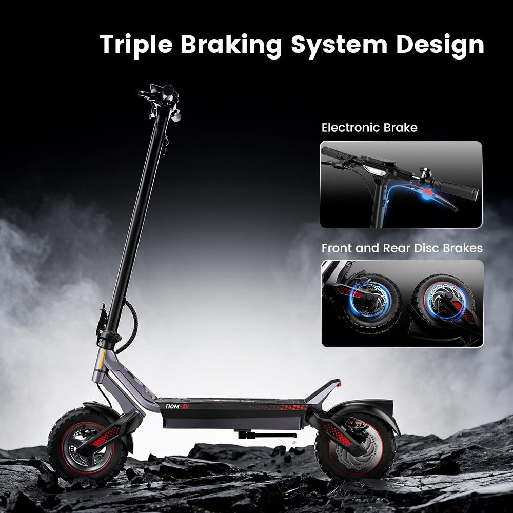 iScooter i10M Elektroroller, 1200-W-Motorleistung, 45 km/h Höchstgeschwindigkeit, 48-V-10,4-Ah-Akku, über 40 km Reichweite, 11-Zoll-Geländereifen, Doppelfederung, Dreifachbremssystem, App-Steuerung, Schnellfaltmechanismus