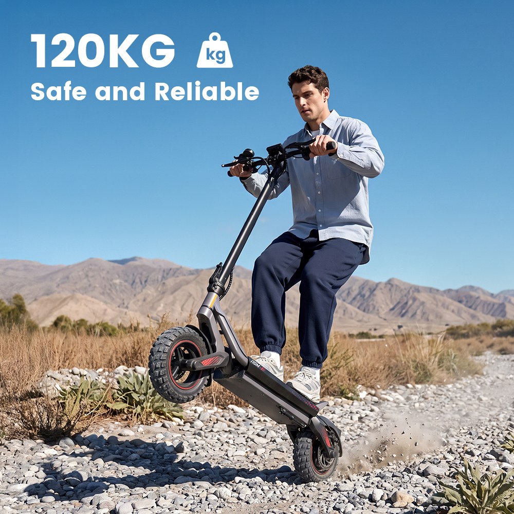 iScooter i10M Elektroroller, 1200-W-Motorleistung, 45 km/h Höchstgeschwindigkeit, 48-V-10,4-Ah-Akku, über 40 km Reichweite, 11-Zoll-Geländereifen, Doppelfederung, Dreifachbremssystem, App-Steuerung, Schnellfaltmechanismus