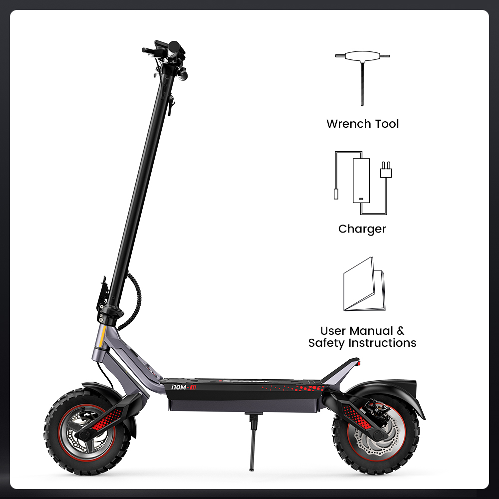 iScooter i10M Elektroroller, 1200-W-Motorleistung, 45 km/h Höchstgeschwindigkeit, 48-V-10,4-Ah-Akku, über 40 km Reichweite, 11-Zoll-Geländereifen, Doppelfederung, Dreifachbremssystem, App-Steuerung, Schnellfaltmechanismus