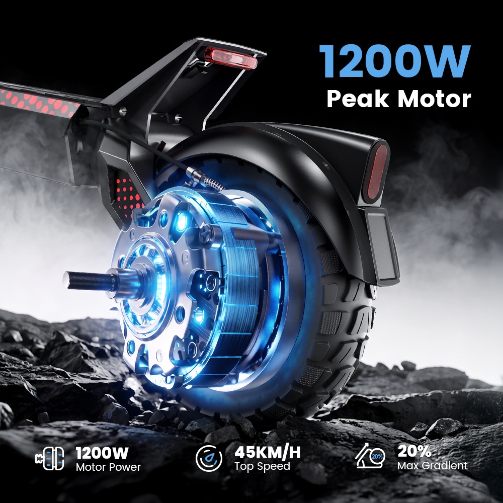 iScooter i10M Elektroroller, 1200-W-Motorleistung, 45 km/h Höchstgeschwindigkeit, 48-V-10,4-Ah-Akku, über 40 km Reichweite, 11-Zoll-Geländereifen, Doppelfederung, Dreifachbremssystem, App-Steuerung, Schnellfaltmechanismus