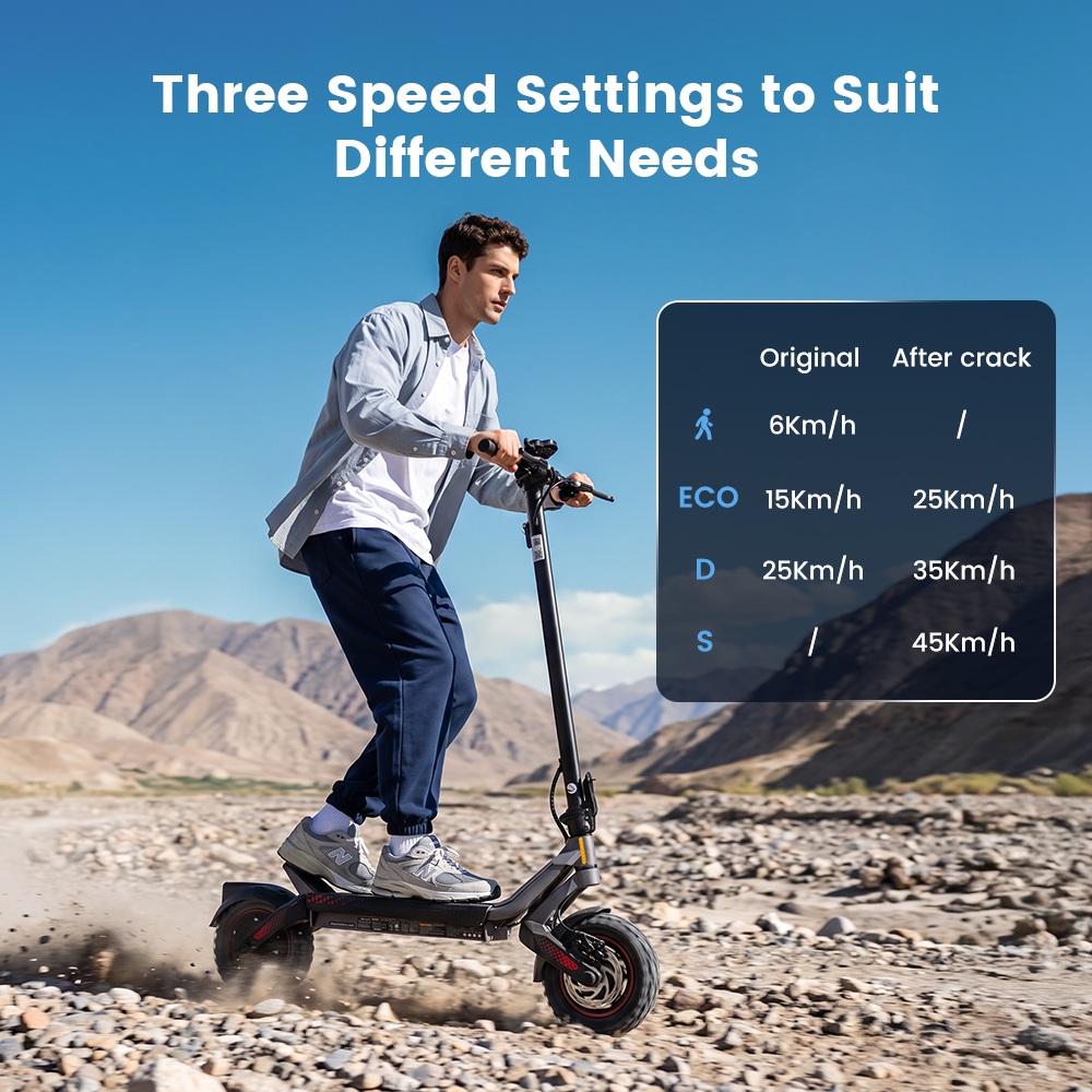 iScooter i10M Elektroroller, 1200-W-Motorleistung, 45 km/h Höchstgeschwindigkeit, 48-V-10,4-Ah-Akku, über 40 km Reichweite, 11-Zoll-Geländereifen, Doppelfederung, Dreifachbremssystem, App-Steuerung, Schnellfaltmechanismus