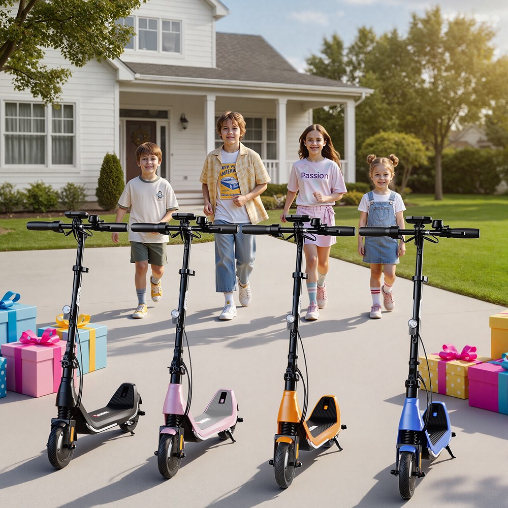 iScooter iK5LR Kids Electric Scooter, 300W Peak Motor, 36V 4.5Ah Battery, 19km Range, 25km/h Max Speed, 3 Speed Modes, Dual Brakes, Front Suspension, 7-Inch Solid Tires, APP Control, Bluetooth Music, RGB Lights - Orange