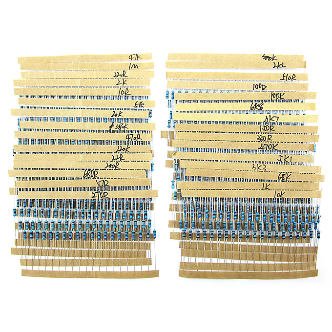 

1/4W Colored Ring Resistor Pack 10 ohm-1M ohm/30x20 PCS for DIY project