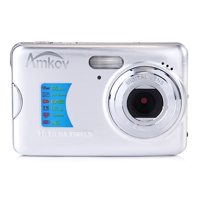 

Amkov CD-FE 2.7inch TFT 18MP CMOS Wide Angle 8X Digital Zoom Digital Camera w/ SD Slot - Silver