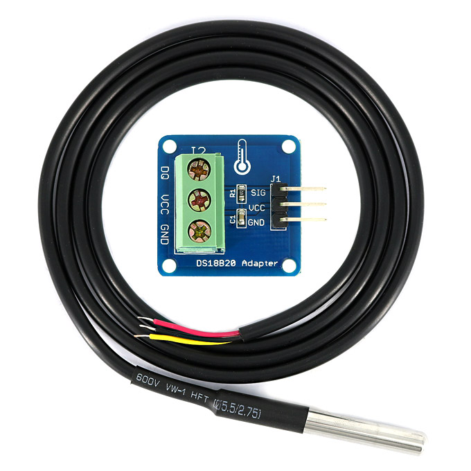

Waterproof DS18B20 Temperature Sensor (100cm) + DS18B20 Adapter Module for Arduino