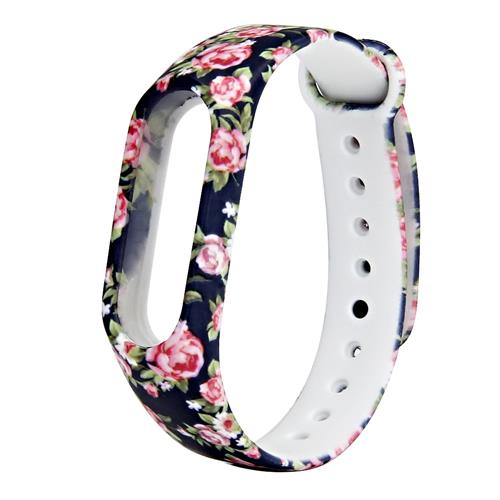 

Replacement Silicon Bracelet Strap Band With Pattern For Xiaomi miband 2 - Black Flower