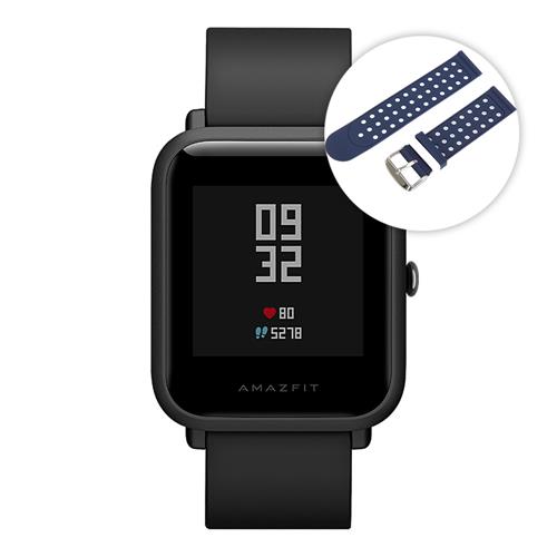 

Package B]Huami Amazfit Bip Bluetooth 4.0 IP68 Sports Smart Watch GPS Glonass Heart Rate Monitor 45 Days Standby Global ROM - Black+Smart Watch Replacement Strap(Blue+White