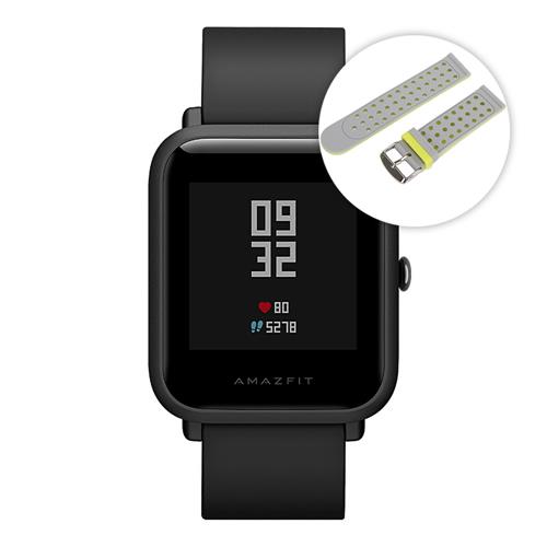 

Package D]Huami Amazfit Bip Bluetooth 4.0 IP68 Sports Smart WatchGPS Glonass Heart Rate Monitor 45 Days Standby Global ROM - Black+Smart Watch Replacement Strap(Gray+Yellow