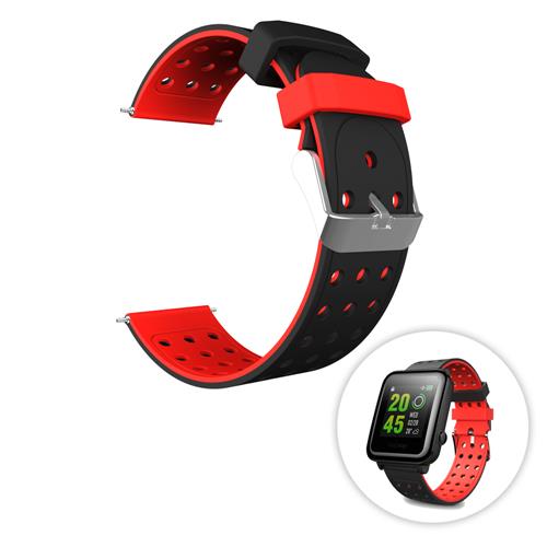 

Universal Replacement Silicon Watch Bracelet Strap 20mm Two-tone Round Hole for Xiaomi Huami Amazfit Bip Ticwatch 2 Weloop Hey 3S - Black+Red