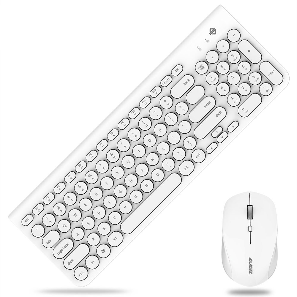

Ajazz 325I 2.4G Wireless Keyboard Wireless Mouse Kit Membrane Round Keycap Keyboard - White