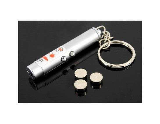 

2-in-1 Super LED Lamp Red Laser Pointer Mini With Key Chain - Silver