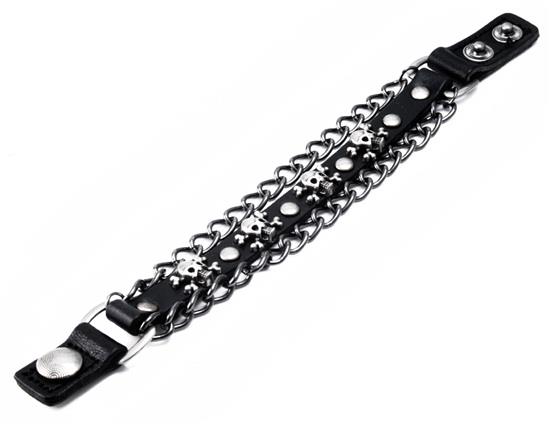 

Chain Halter Skulls Rivet Feather Bracelet - Black