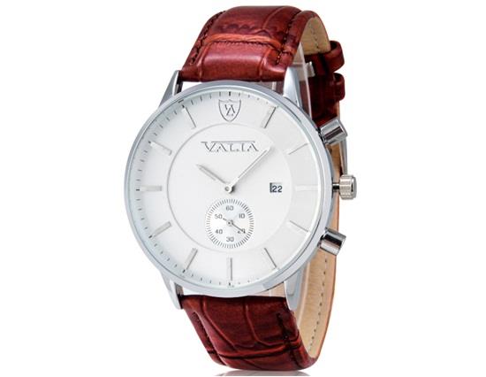 

VALIA 8281 Men's Simple Casual Round Dial Analog Wrist Watch with Calendar & Faux Leather Band - Brown