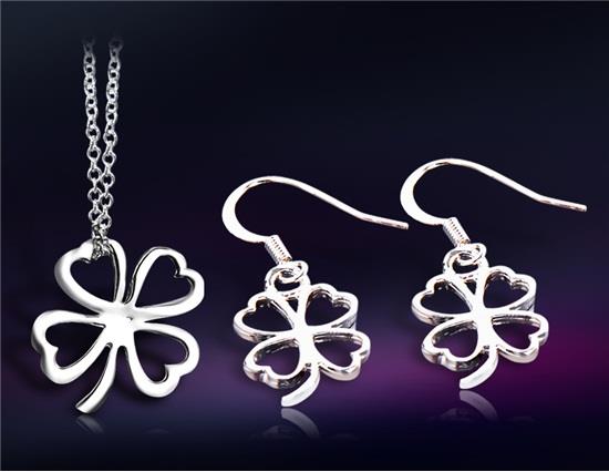 

Cut-out Clover Design Silver Plated Necklace&Earrings Set - Silver