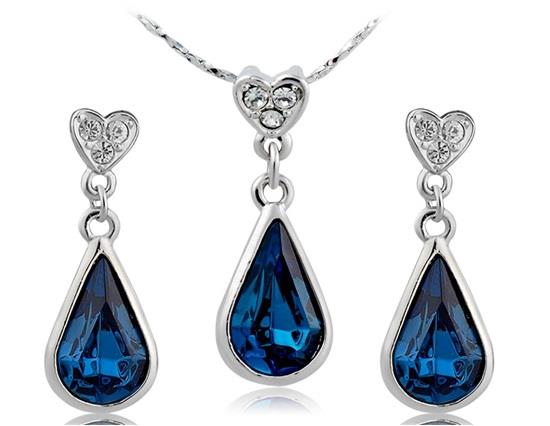 

Rigant 18K RGP Alloy Crystal Decorated Water-drop Necklace Earrings - Blue