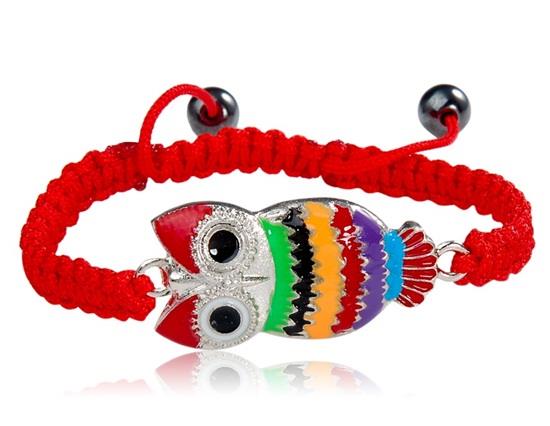 

Owl Pendant Hand-woven Bracelet (Red) M