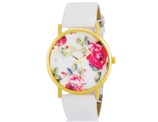 

YW2033W WoMaGe 1089 Fashionable Women's Platinum Analog Quartz Wrist Watch with Flower Pattern & PU Band (White) M