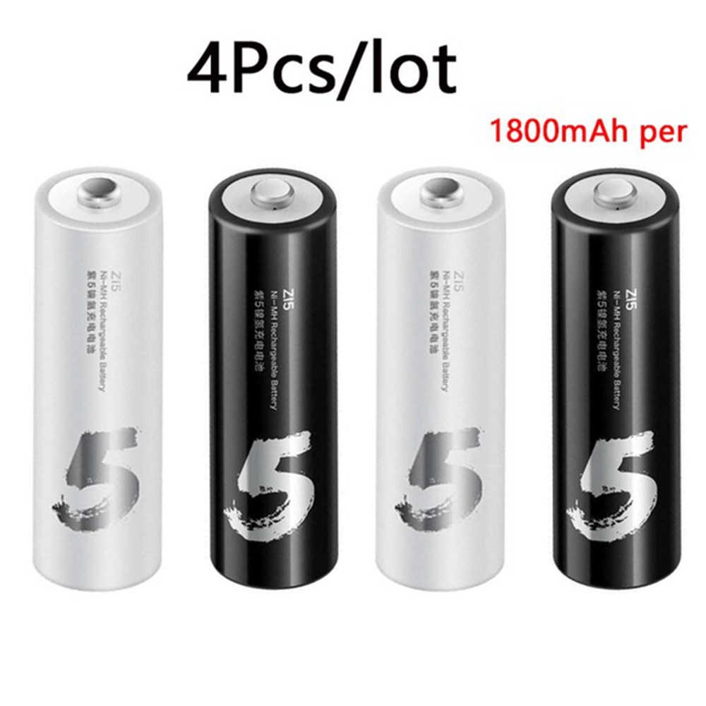 

4Pcs Xiaomi ZI5 AA /No.5 1.2V 1800 mAh Ni-MH Rechargeable Battery - Black and White