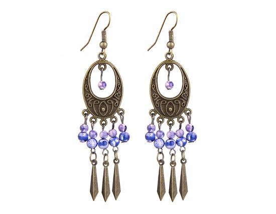 

New Vintage Ethnic Style Oval Earrings For Women Bronze Color With Bohemian Long Earrings Jewelry - Purple
