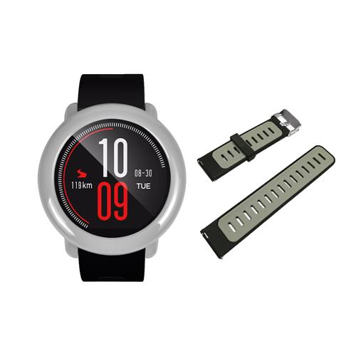 

Replacement Strap Silicon Watch Bracelet Band With Hard Case For Xiaomi Huami Amazfit Pace - Black+Gray