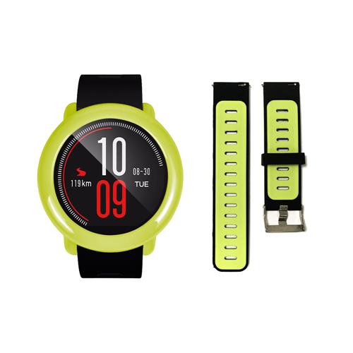 

Replacement Strap Silicon Watch Bracelet Band With Hard Case For Xiaomi Huami Amazfit Pace - Black+Green
