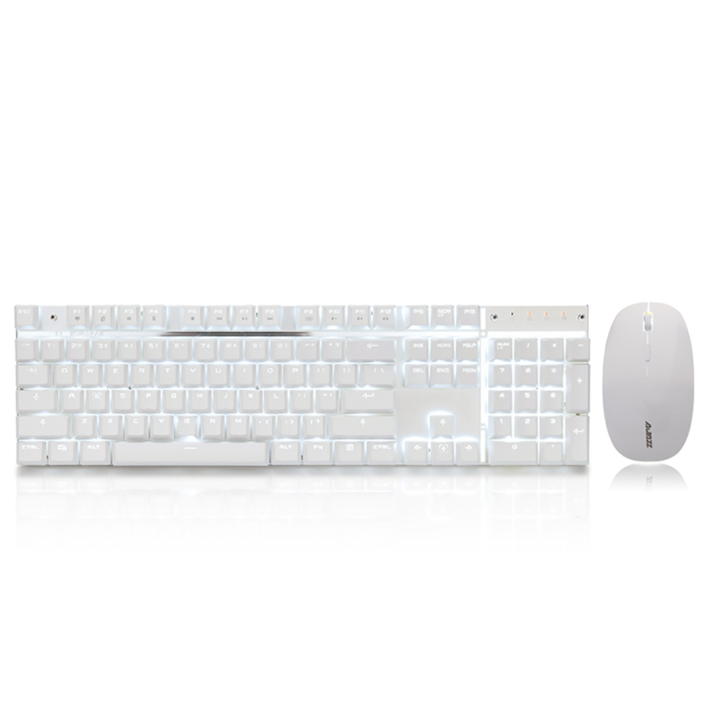 

Ajazz A3008 2.4G Wireless Mechanical Keyboard & Mouse Combos 104 Keys White Backlit Blue Switches Keyboard 1600DPI Mouse - White