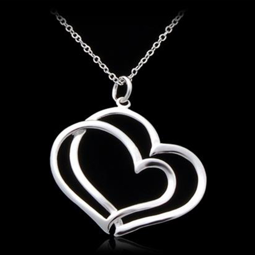 

925 Silver Plated Cupronickel Alloy Double Heart Necklace - Silver