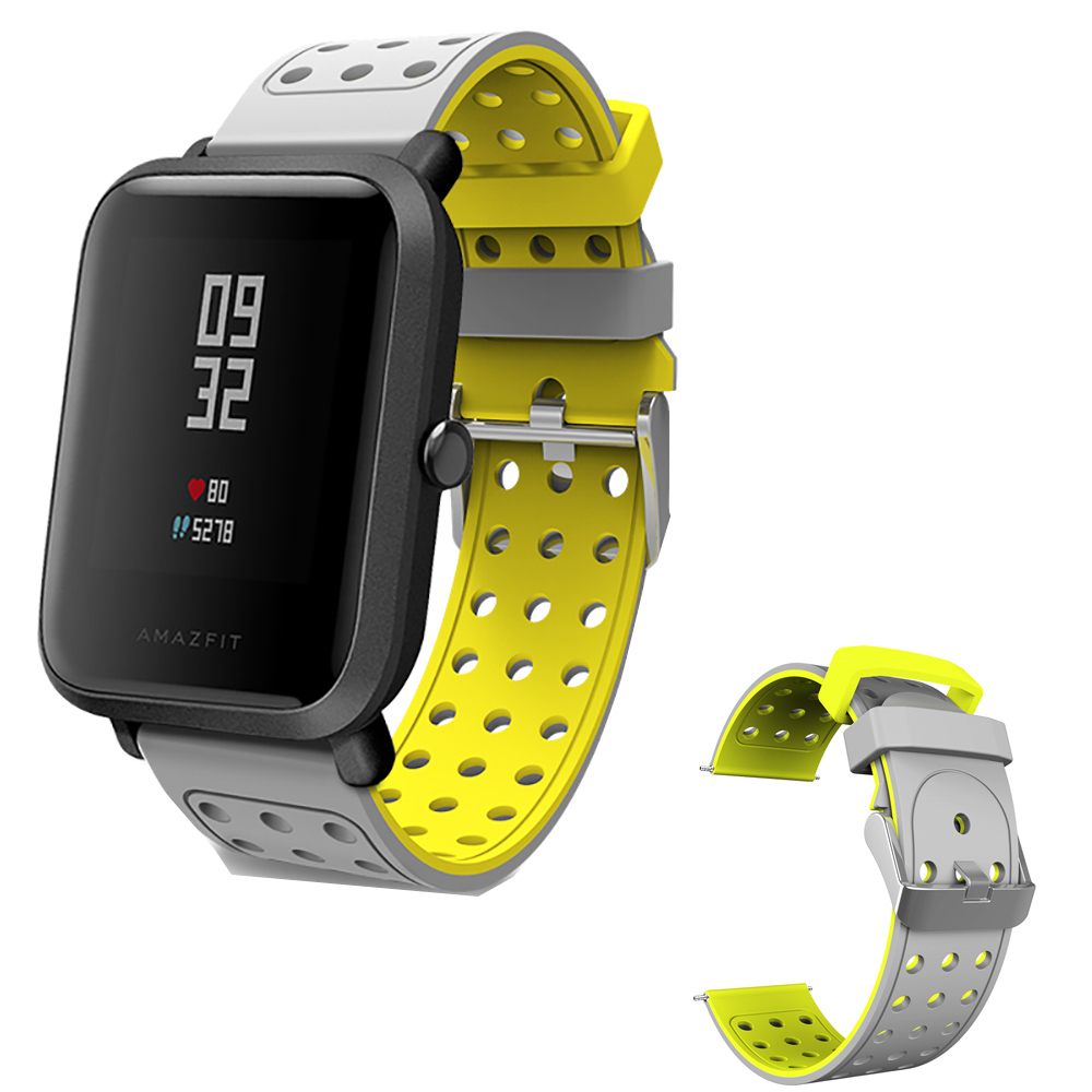 

Xiaomi Huami Amazfit Bip 2 Universal Replacement Silicon Watch Bracelet Strap Band 20mm Two-tone Round Hole - Gray+Yellow