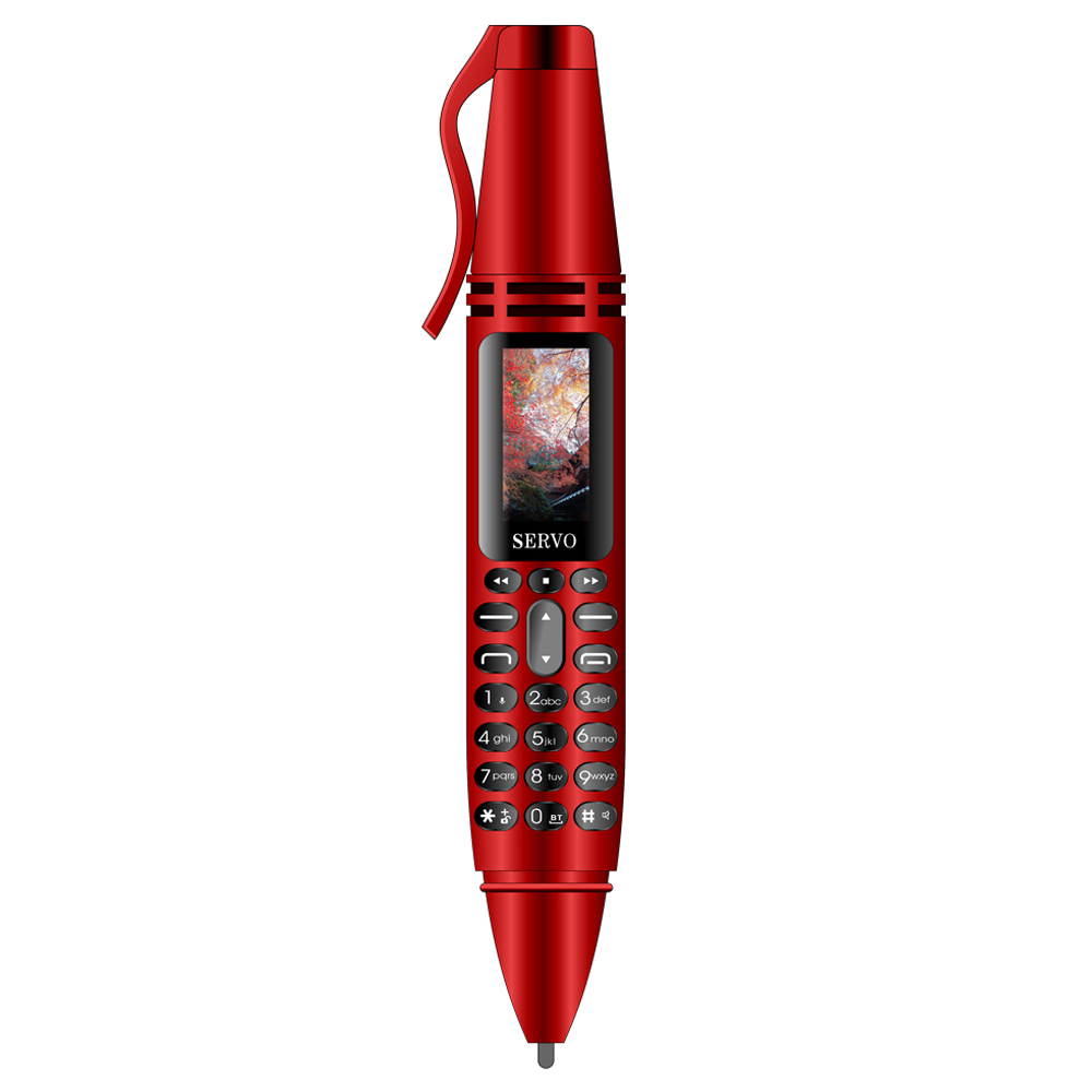 

SERVO K07 0.96 Inch Mini Card Phone Bluetooth Dialer Recording Pen Handwriting Pen Flashlight Camera Dual SIM 300mAh - Red