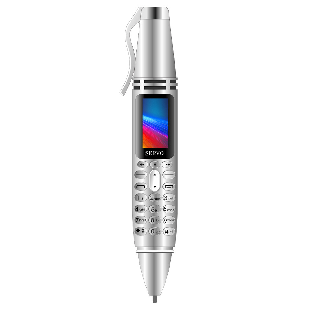 

SERVO K07 0.96 Inch Mini Card Phone Bluetooth Dialer Recording Pen Handwriting Pen Flashlight Camera Dual SIM 300mAh - Silver