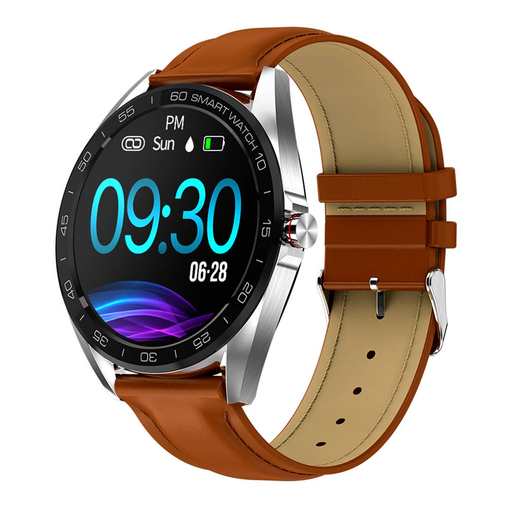 

K7 Smart Watch 1.3 Inch IPS Screen IP68 Heart Rate Blood Pressure Multi Sports Modes Leather Strap - Brown