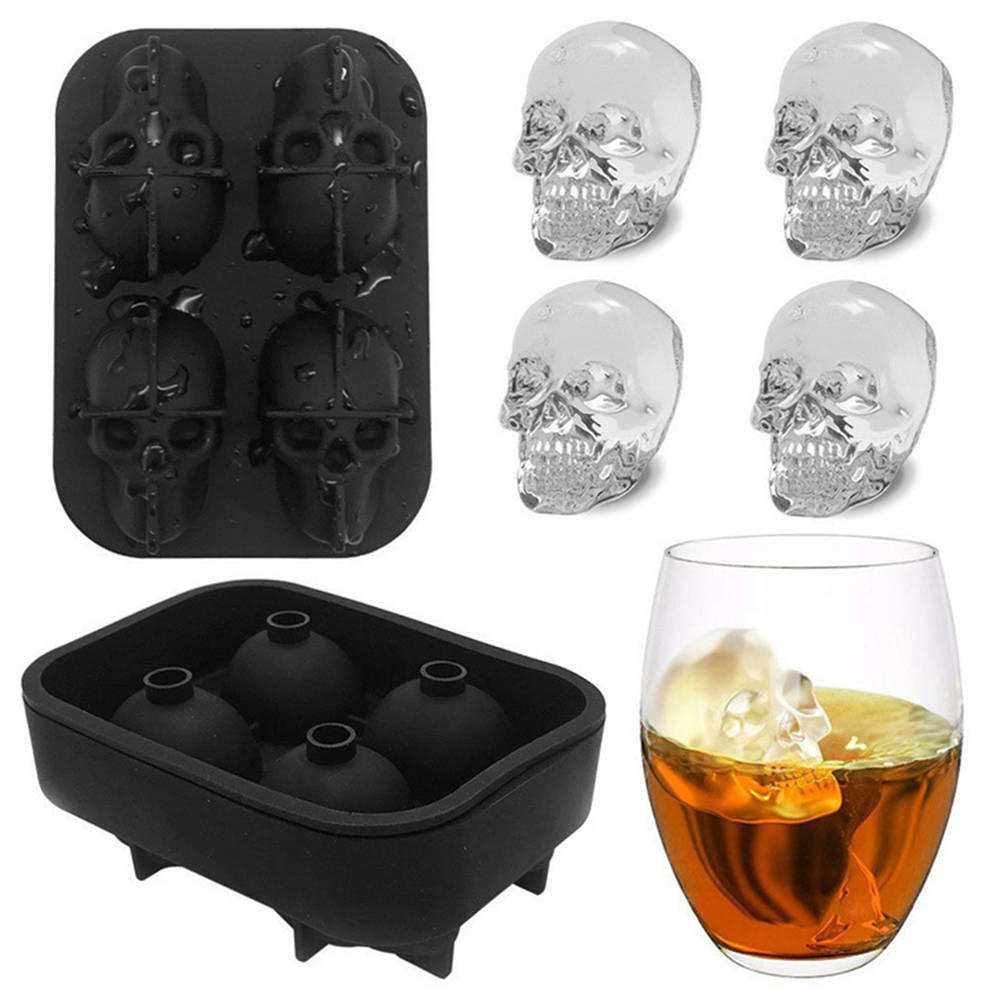 

3D Skull Design Silicone Ice Cube Mold Tray for Beer Whiskey Bar - Black