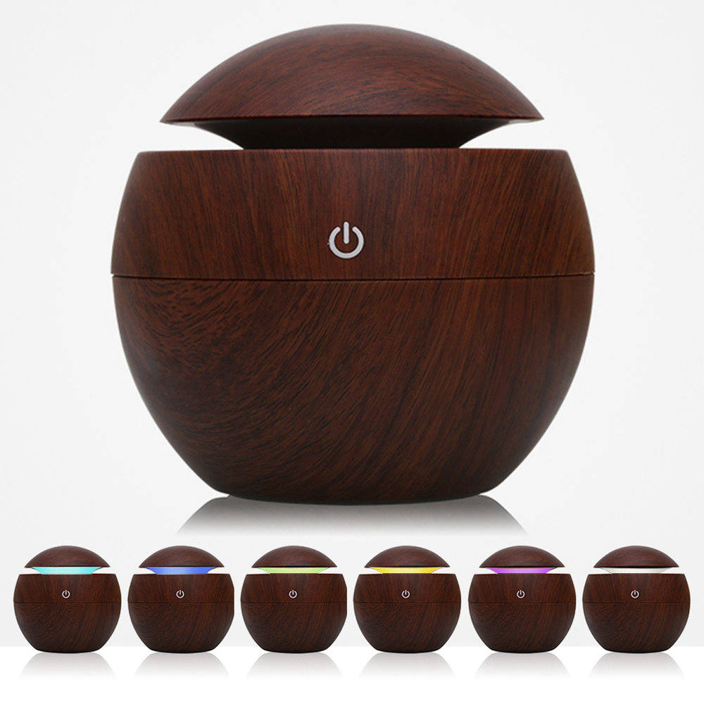 

USB Aroma Essential Oil Diffuser Cool Mist Humidifier Air Purifier 7 Colors LED Lamp for Office Home - Brown