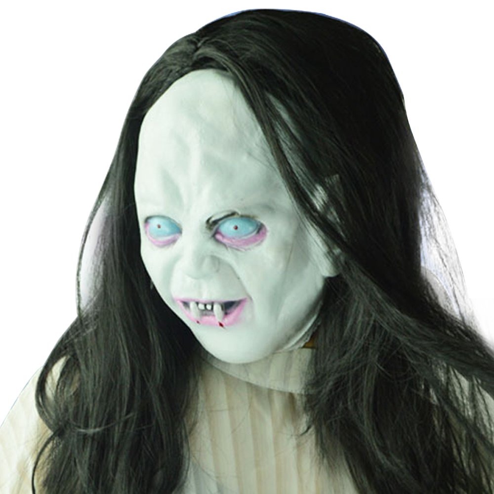 

Horror Mask Long Hair Ghost Zombie Costume Party Cosplay Halloween Supplies - White