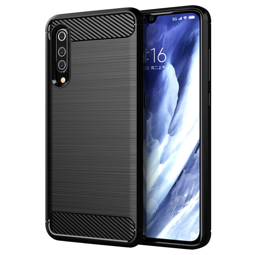

Makibes Carbon Fiber Texture Anti-fall Soft TPU Phone Case For Xiaomi Mi 9 Pro 5G Protective Back Cover - Black