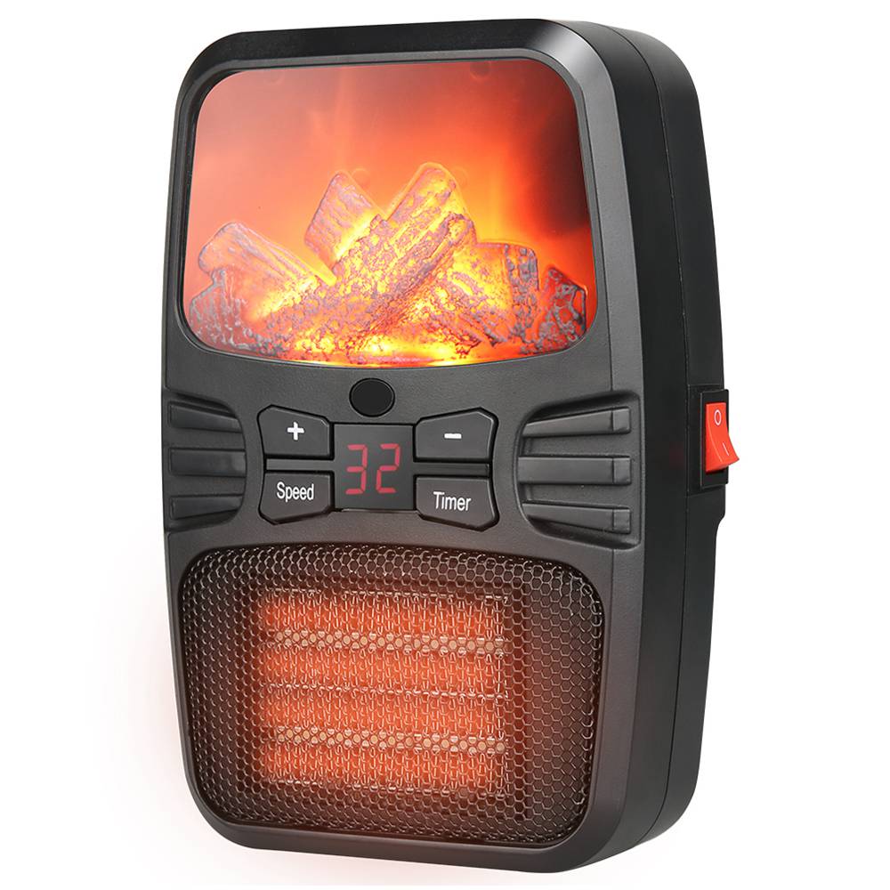 

Flame Heater Mini Portable Instant-heating Heater 1000W Remote Control EU Plug - Black