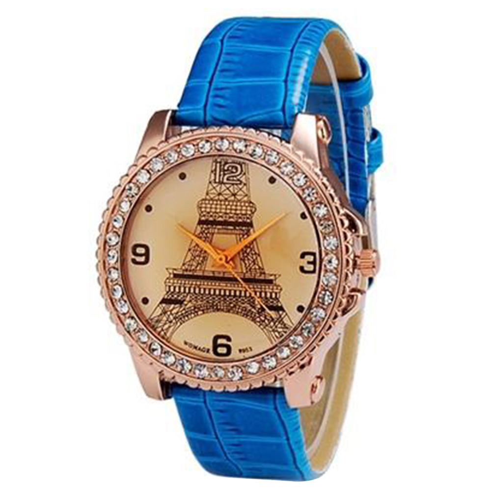 

WOMAGE 9953 Women's Round Dial with Tower Decoration Analog Display Stylish Wrist Watch - Light Blue