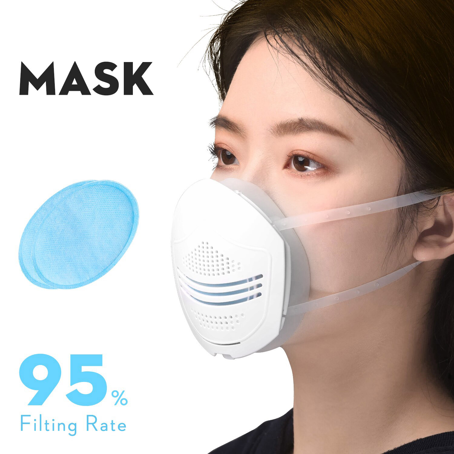 

10PCS Reusable Washable Multi-Function Air Filter Mask Filtration Efficiency 95% With 300pcs Replaceable Filter Element For Anti-Pollution Dust Allergy Haze - White