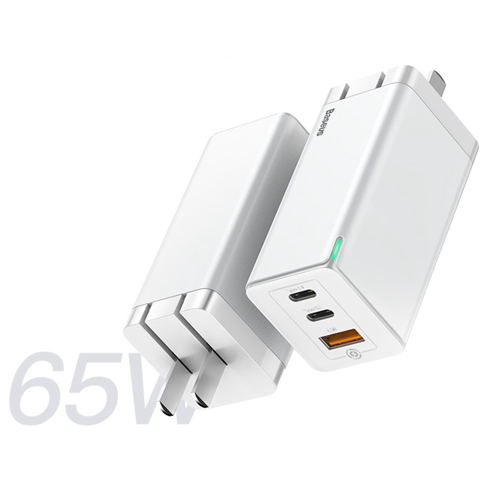 

Baseus GaN 65W QC4.0 PD3.0 Triple Output 2*Type-C 1*USB Mini Wall Charger Universal Travel Charger for Samsung S10 iPhone 11 Pro Max HUAWEI P40 Pro Xiaomi Mi 10 Notebook Tablet EU Plug - White