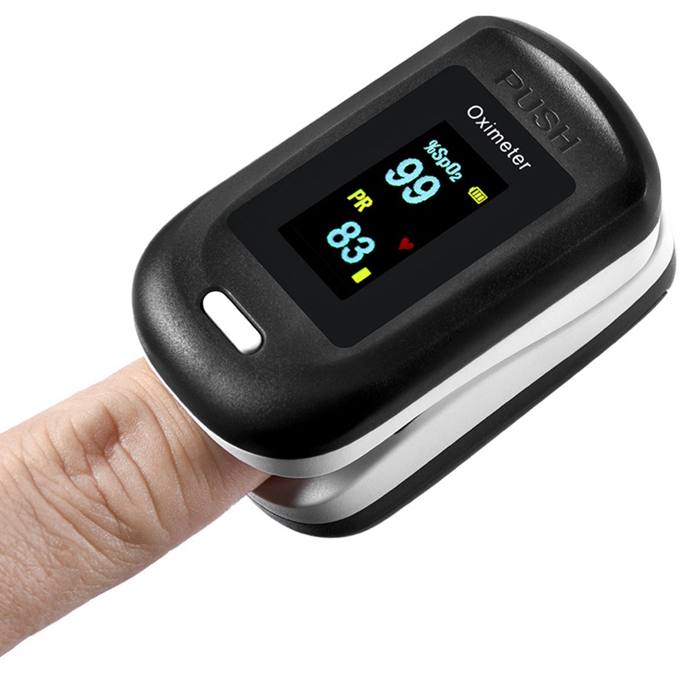 

Portable Fingertip Pulse Oximeter Blood Oxygen Heart Rate Saturation Monitor LCD Display Home Physical Health Oximeter with Lanyard - Black + White
