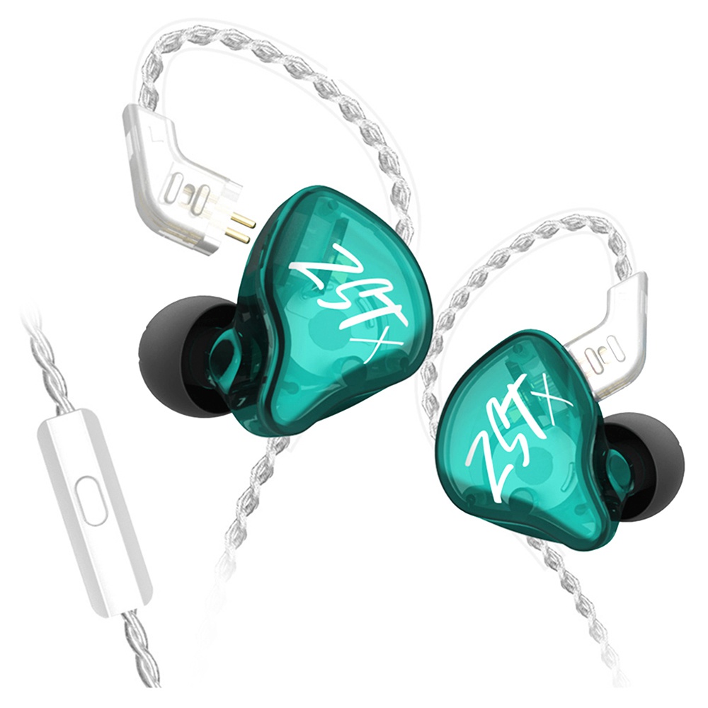 

KZ ZST-X 1BA+1DD Drivers Hybrid HIFI Bass Earbuds with Mic In-Ear Monitor Noise Cancelling Sports Earphones Silver Plated Cable - Green