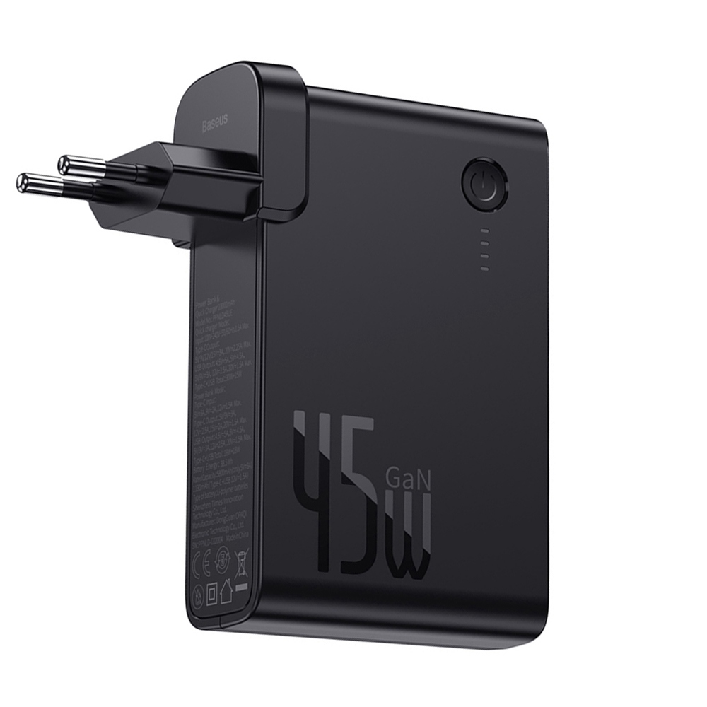 

Baseus GaN 2 In 1 45W PD Fast Charging + Power Bank 10000mAh Battery PD3.0 QC3.0 Power Delivery Quick Charge Power Supply For iPhone 11 SE 2020 For iPad Pro 2020 Xiaomi 10 Pro Huawei P40 Pro EU Port - Black