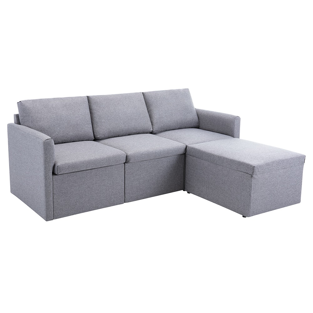 

Three Seats Imitation Linen Upholstered Sofa + Sofa Stool For Apartment / Loft / Room - Gray