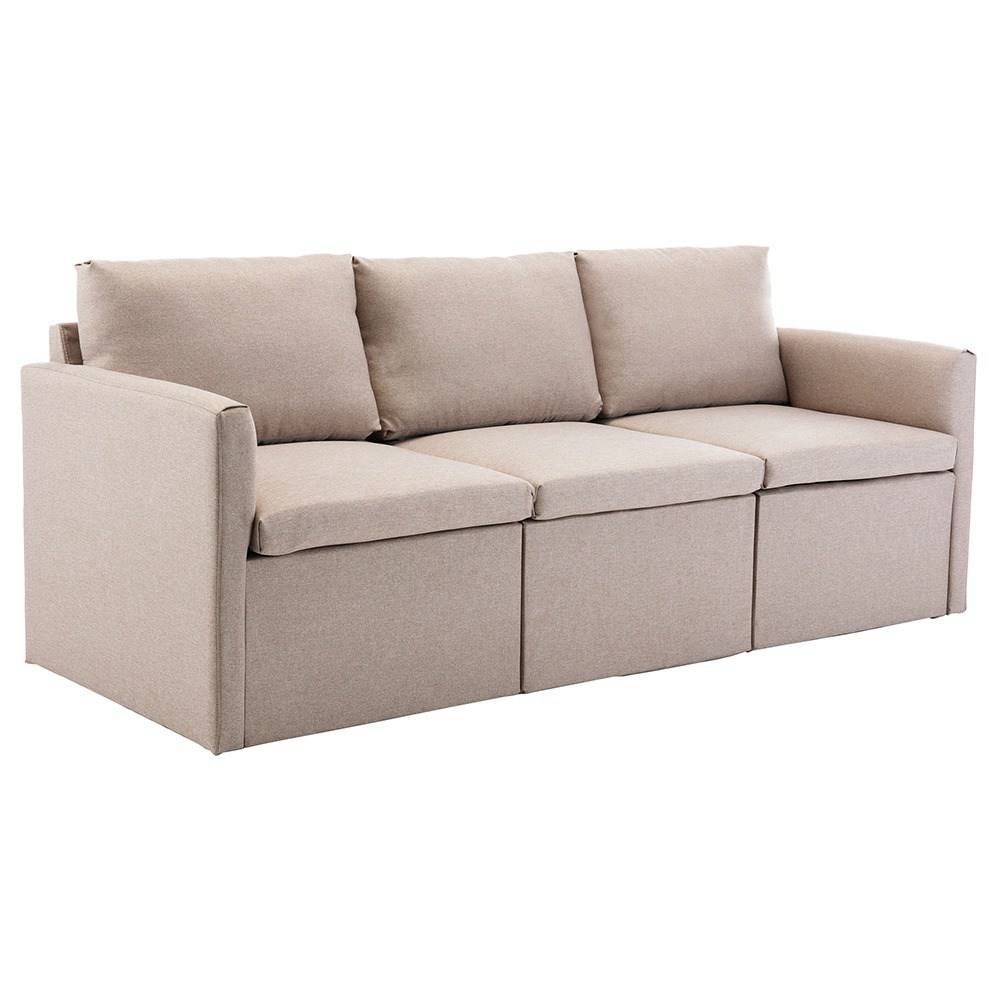 

Three Seats Imitation Linen Upholstered Sofa For Apartment / Loft / Room - Beige