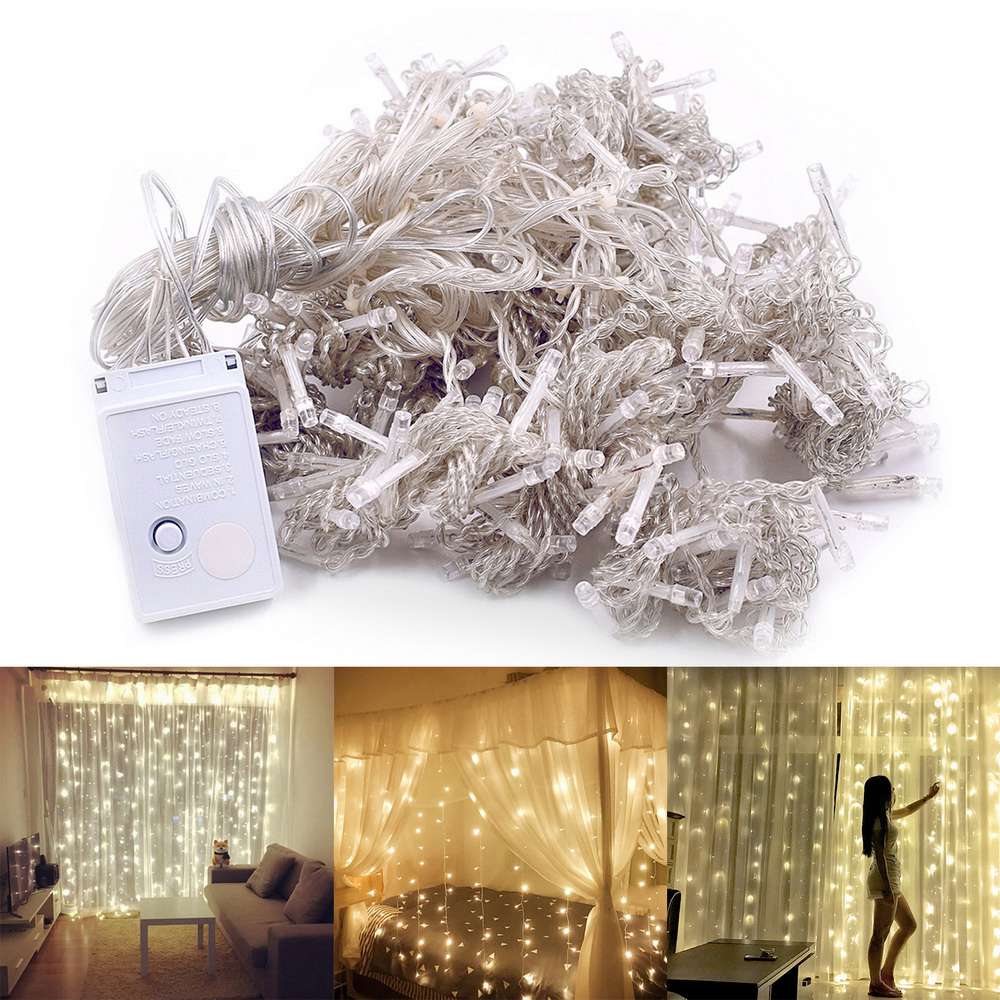 

3m x 3m 110V LED Decorative Tandem Light 300 Bulbs Outdoor Christmas Decoration Wedding Curtain Lights - Warm White Light